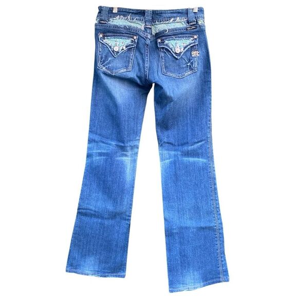 Miss Me Boot Cut Flared Floral Cutout Blue Jeans 29 Western Cowboy Boho - Picture 2 of 10
